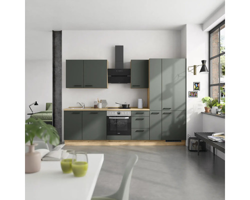 NOBILIA Küchenzeile Urban 300 cm mineralgrün matt vormontiert Variante rechts