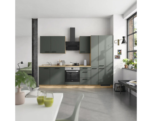 NOBILIA Küchenzeile mit Geräten Urban 300 cm mineralgrün matt vormontiert Variante rechts 4004539014312 NOBILIA Küchenzeile mit Geräten Urban 300 cm mineralgrün matt vormontiert Variante rechts 4004539014312
