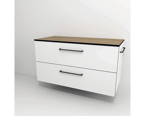 Waschtischunterschrank mit 2 Schubladen Devo Sonus 2.0 BxHxT 97x52x45 cm arctic white hochglanz/natural bardolino oak