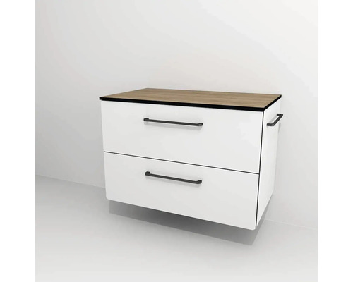 Waschtischunterschrank mit 2 Schubladen Devo Sonus 2.0 BxHxT 77x52x45 cm arctic white hochglanz/natural bardolino oak