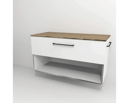 Waschtischunterschrank mit 1 Schublade und Fach Devo Sonus 2.0 BxHxT 97x52x45 cm arctic white hochglanz/natural bardolino oak