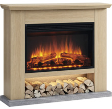 Elektrokamin mit Holzoptik und integrierter Holzablage