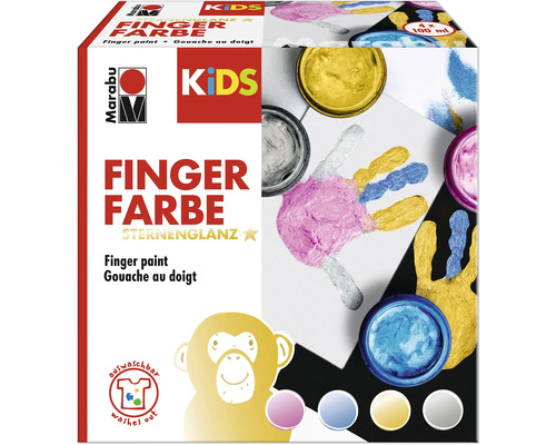 Marabu KiDS Fingerfarbe Set Sternenglanz 4x 100 ml Marabu Fingerfarbe Sternenglanz Set mit vier Farbtöpfen