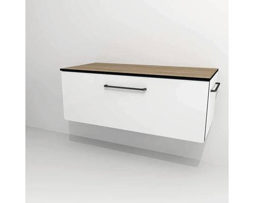 Waschtischunterschrank mit 1 Schublade Devo Sonus 2.0 BxHxT 97x36x45 cm arctic white hochglanz/natural bardolino oak