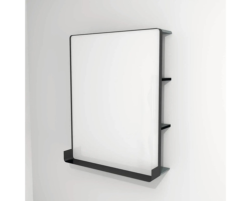 LED Badspiegel mit Ablage Devo Sonus 2.0 Fjord/Black 75.5x94 cm SO2-LU75x94x27-F72 Badezimmerspiegel mit Ablage und zwei zusätzlichen Regalen
