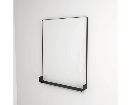 LED Badspiegel mit Ablage Devo Sonus 2.0 Black 75.5x94 cm SO2-LUPM75x94-L09 Wandspiegel mit Ablage montiert an einer weißen Wand