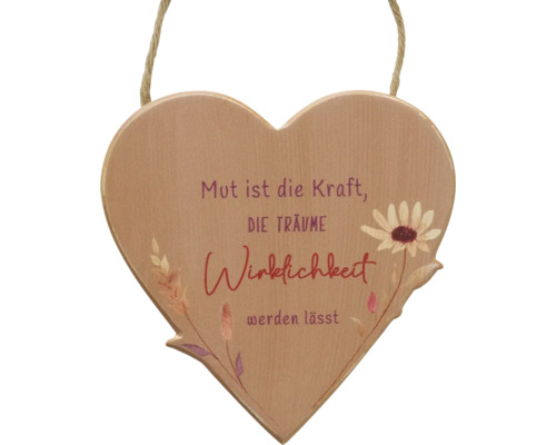 Herzförmiges Holzschild mit Aufschrift und Blumendekor zum Aufhängen