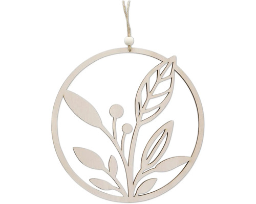 Holzanhänger mit Blätter-Motiv und Aufhänger