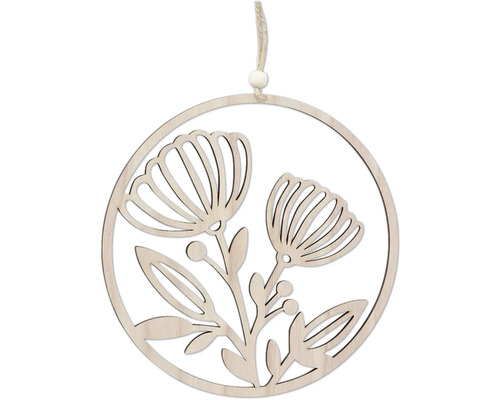 Dekorativer Holzanhänger mit Blumenmuster und Aufhängeschnur