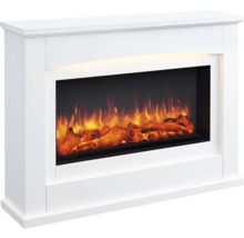 Elektrischer Kamin mit weißer Umrandung und Flammeneffekt