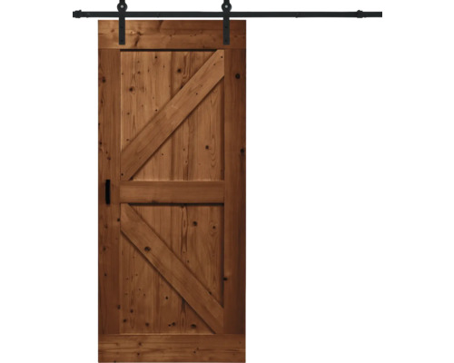Pertura Schiebetür-Komplettste Barn Door Vintage braun grundiert Wales 100x235 cm inkl. Türblatt,Schiebetürbeschlag Basic Rail,Abstandshalter 35 mm und Griff-Set