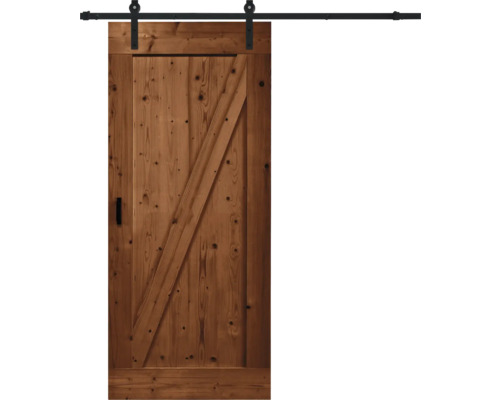 Pertura Schiebetür-Komplettste Barn Door Vintage braun grundiert Z-Brace 100x235 cm inkl. Türblatt,Schiebetürbeschlag Basic Rail,Abstandshalter 35 mm und Griff-Set