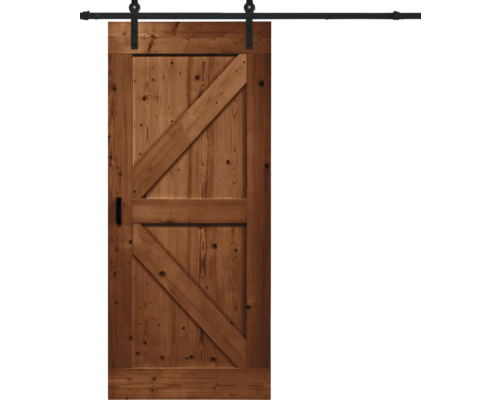 Pertura Schiebetür-Komplettste Barn Door Vintage braun grundiert British 100x235 cm inkl. Türblatt,Schiebetürbeschlag Basic Rail,Abstandshalter 35 mm und Griff-Set