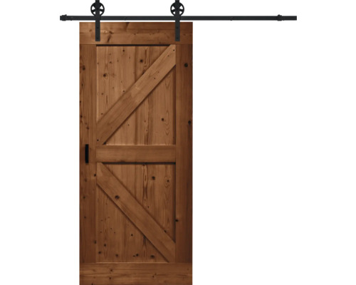 Pertura Schiebetür-Komplettste Barn Door Vintage braun grundiert British 100x235 cm inkl. Türblatt,Schiebetürbeschlag Speichen Rail,Abstandshalter 35 mm und Griff-Set