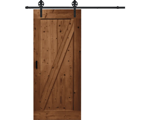 Pertura Schiebetür-Komplettste Barn Door Vintage braun grundiert Z-Brace 100x235 cm inkl. Türblatt,Schiebetürbeschlag Speichen Rail,Abstandshalter 35 mm und Griff-Set
