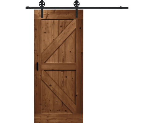 Pertura Schiebetür-Komplettste Barn Door Vintage braun grundiert Wales 100x235 cm inkl. Türblatt,Schiebetürbeschlag Speichen Rail,Abstandshalter 35 mm und Griff-Set