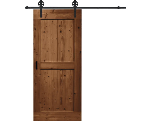 Pertura Schiebetür-Komplettste Barn Door Vintage braun grundiert Mid-Bar 95x215 cm inkl. Türblatt,Schiebetürbeschlag Speichen Rail,Abstandshalter 35 mm und Griff-Set