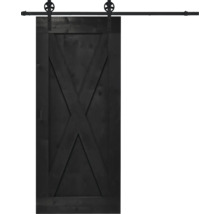 Pertura Schiebetür-Komplettset Yorick X-Brace Vintage schwarz 1000x2350 mm inkl.Laufschiene mit Speichenrad,Griff-Set