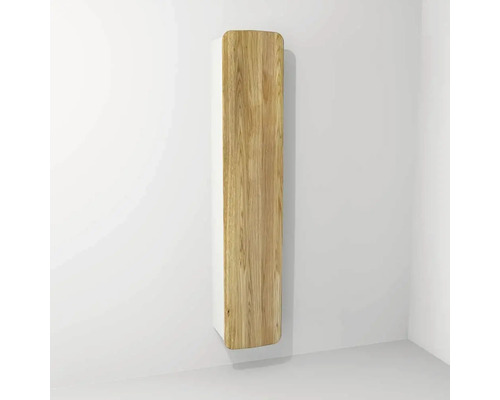Hängehochschrank mit 1 Tür Devo Oval rechts BxHxT 34x165x33 cm weiß/Eiche/schwarz Hochschrank mit Holzfront im Badezimmer