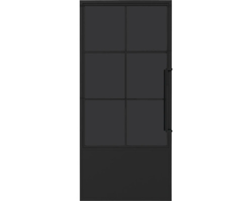 Schwarze Innentür mit Glaseinsätzen und Griff