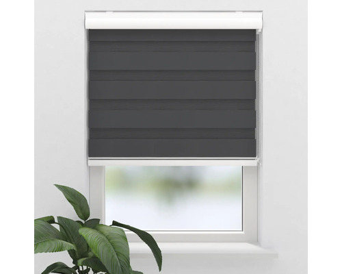 Graues Doppelrollo am Fenster