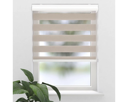Fenster mit beiger Doppelrollo zur Lichtregulierung