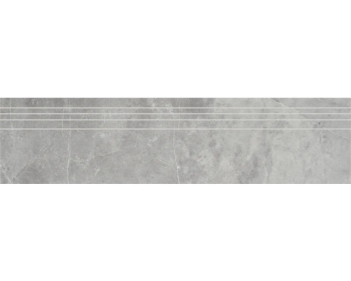 Feinsteinzeug Treppenstufe Discreet 29,5 x 120 x 0,9 cm gris Graue Treppenfliese mit vier Rillen