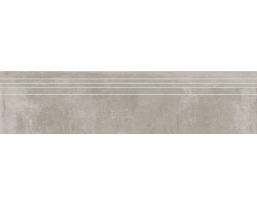 Feinsteinzeug Treppenstufe Greenwich greige matt grau 29,5 cm x 120 cm Stufenfliese mit drei Rillen