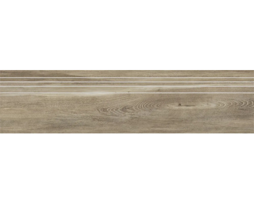 Feinsteinzeug Stufenfliese San Remo Walnut 29,5 x 120 cm Holzfliese mit Holzstruktur und drei Linien