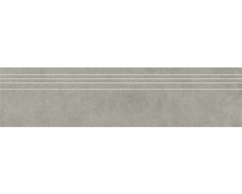 Feinsteinzeug Treppenstufe Structure Gris matt grau 29,5 cm x 120 cm Graue Treppenfliese mit drei Rillen