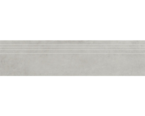 Feinsteinzeug Treppenstufe Structure Perla matt grau 29,5 cm x 120 cm Graue Treppenfliese mit Rillen