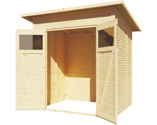 Offener Holzgarten Schuppen mit Fenstern in den Türen