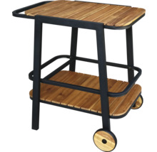 Servierwagen mit zwei Ablageflächen aus Holz und Rädern