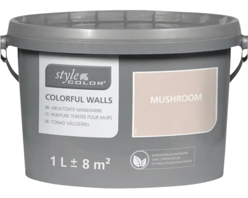 StyleColor COLORFUL WALLS Wand- und Deckenfarbe mushroom 1 L Style Color Abtönfarbe Bunt gemischte Wandfarben im Ein-Liter-Eimer, Farbton Mushroom