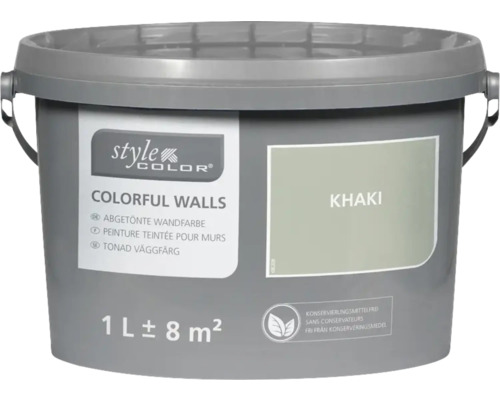 StyleColor COLORFUL WALLS Wand- und Deckenfarbe khaki 1 L Eimer Khaki Wandfarbe, 1 Liter