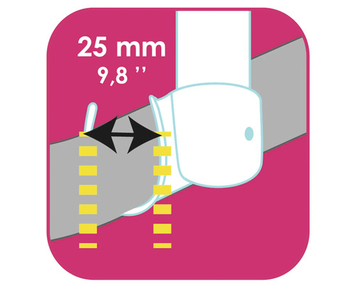 Darstellung der Bandbreite von 25 mm oder 9,8 Zoll