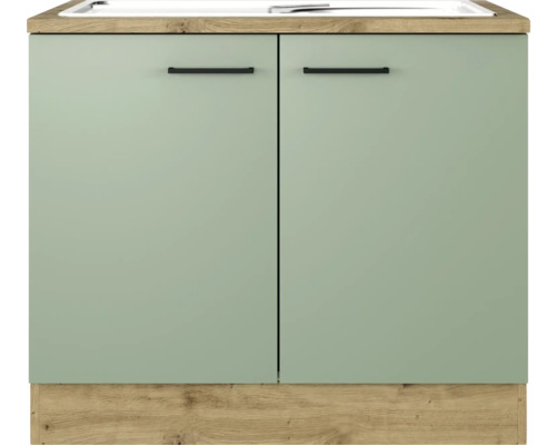 Waschbeckenunterschrank mit zwei Türen und schwarzen Griffen