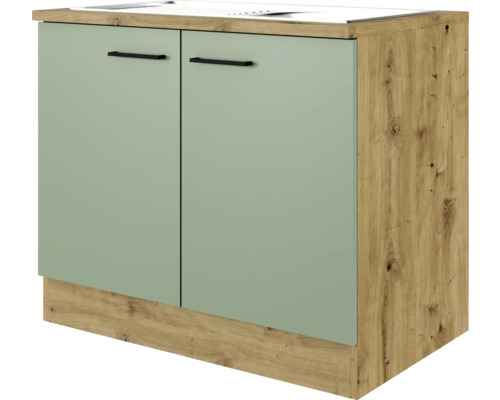 Flex Well Spülenschrank inkl Spüle Cara BxTxH 100 x 60 x 85 cm grün matt zerlegt