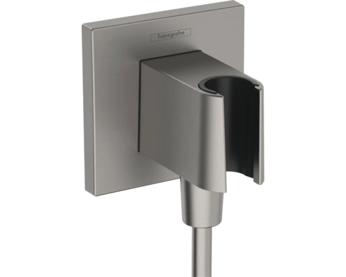 Wandanschluss mit Brausehalter hansgrohe FixFit E brushed black chrome 26889340 Hansgrohe Logo mit Brausehalterung