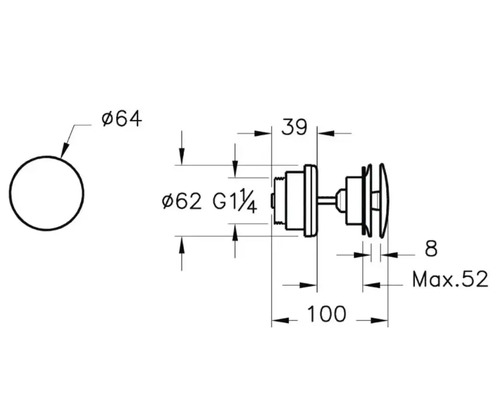 Technische Zeichnung eines Ventils mit Maßangaben.