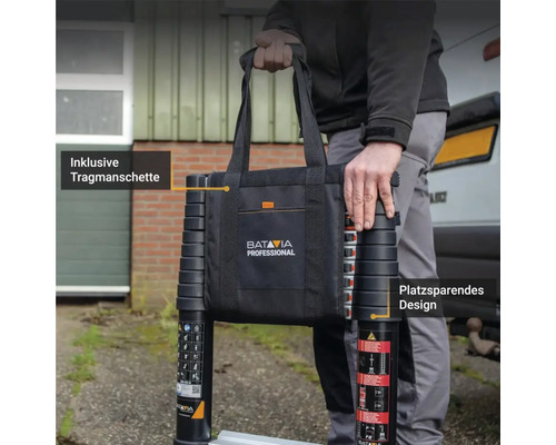 Teleskopleiter mit Tragetasche und platzsparendem Design