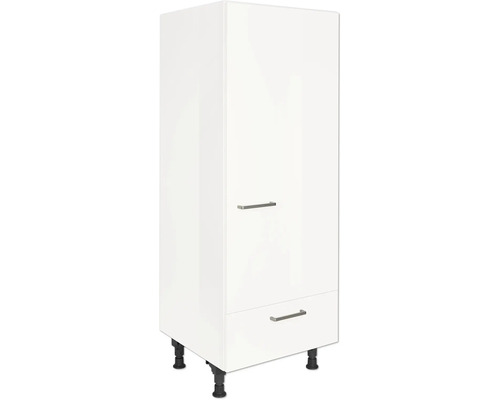 NOBILIA Kühlumbauschrank für 122er Einbaukühlschrank Modern BxTxH 60 x 58 x 166 cm alpinweiss hochglanz vormontiert Anschlag rechts 4004539050426 Weißer Küchenhochschrank mit zwei Schubladen und Füßen