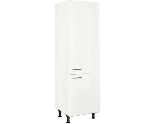 NOBILIA Kühlumbauschrank für 178er Einbaukühlschrank Modern BxTxH 60 x 58 x 231 cm alpinweiss hochglanz vormontiert Anschlag rechts 4004539050549 Weißer Hochschrank mit zwei Türen und Griffen