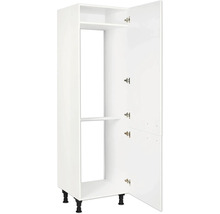 Weißer Küchenhochschrank mit Tür geöffnet und zwei Einlegeböden