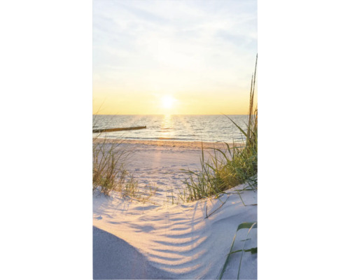 Strand mit Düne, Gras und Sonnenuntergang