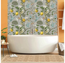 Duschrückwand mySpotti Shower Gloria Zitrone Vogel Pflanzen 255 x 100 cm SH-255100-1853-HB