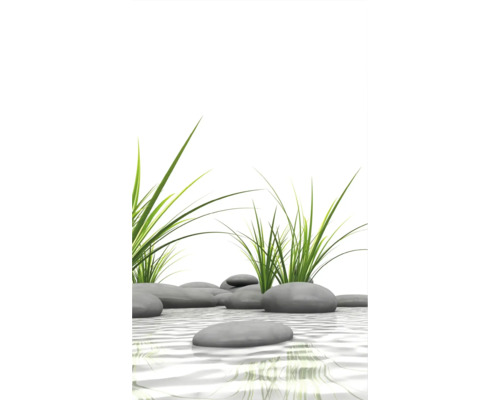 Dekorative Szene mit Flusssteinen, Wasser und Gras