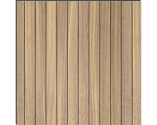 Quadratische Holzfliese mit Lattenstruktur für den Außenbereich
