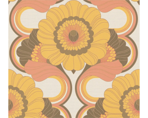Vliestapete 39530-4 Retro Chic Blumen braun gelb orange Tapete mit großem Blumenmuster im Retro Look