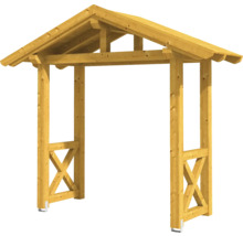 Holzpergola mit Dach und seitlichen Kreuzverstrebungen